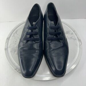 Massimo Navy Blue Leather Pointed Loafers Women Size 9 Made in Italy